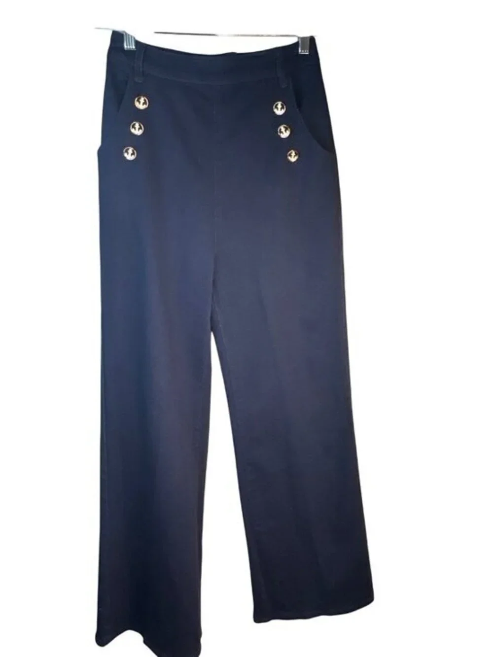 New Collectif London Vintage Retro Jean Size 6 Navy Sailor Button Wide-Leg Pants